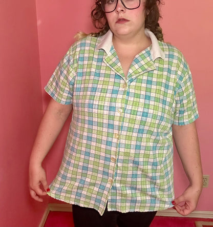Blue and Green Checkered Top (2X)