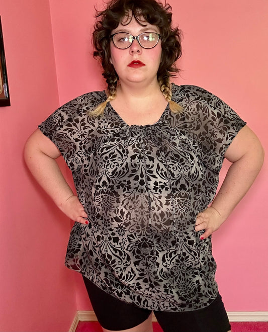 Grey Y2K Chiffon Blouse (3X)