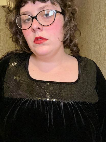 Black Velvet Sparkly Babydoll Top (1X)
