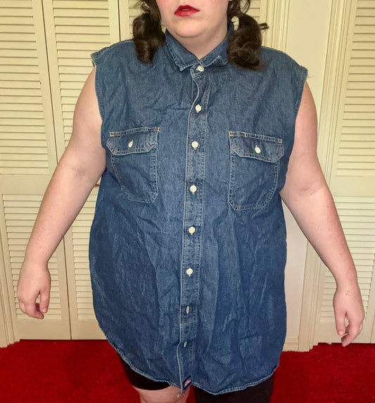 Blue Denim Button Up Tank (3X)