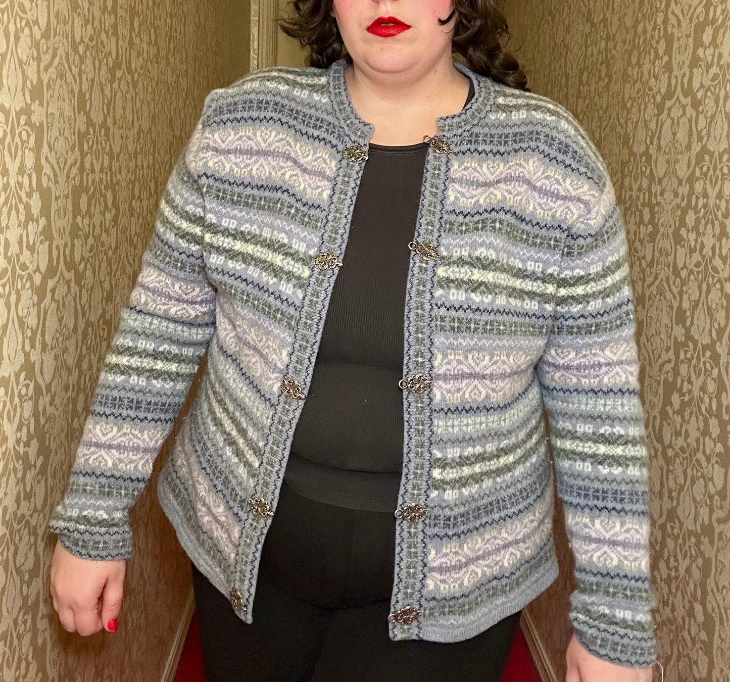 Blue Winter Eyelet Cardigan (L)