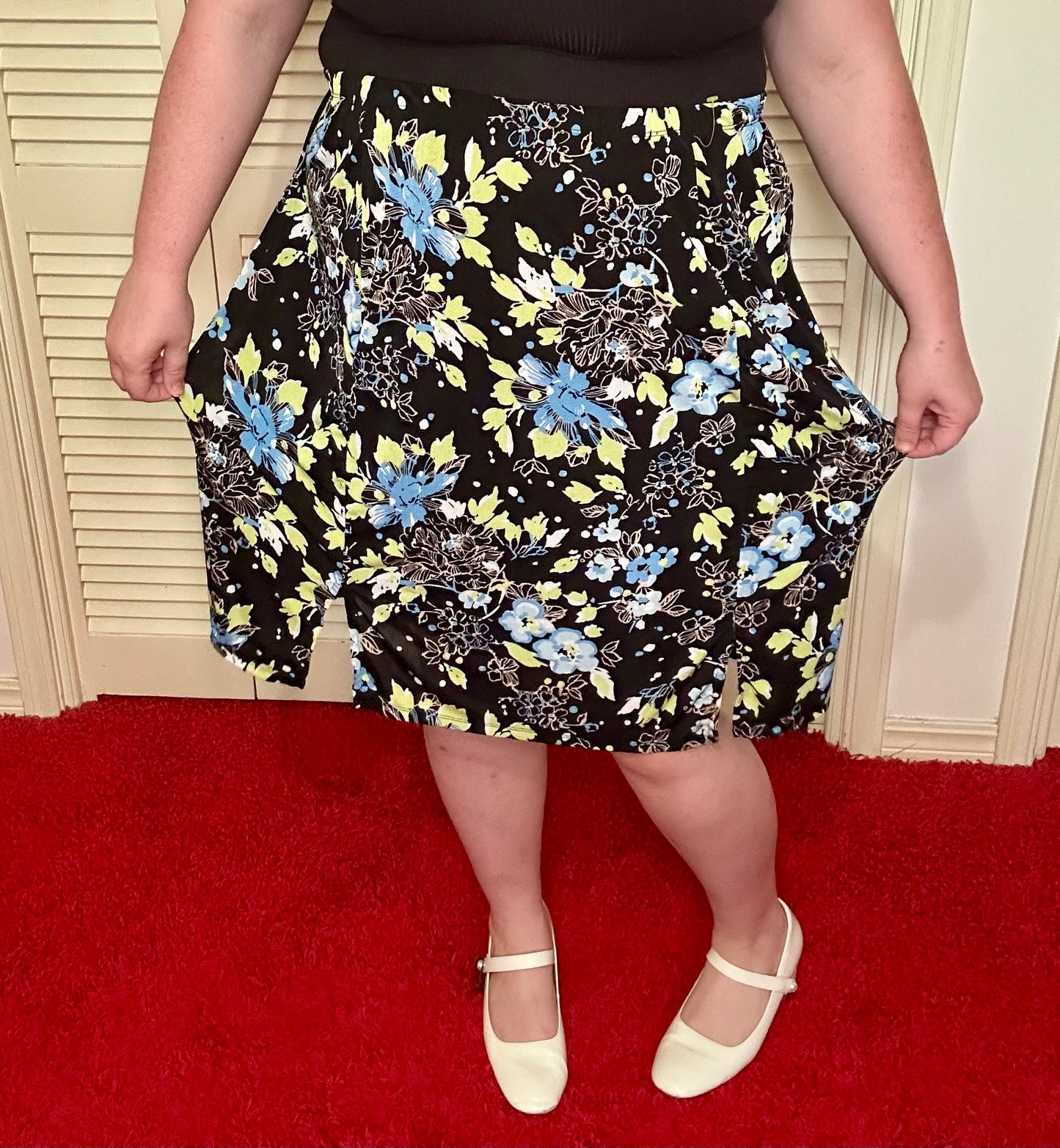 Y2K Black Floral Skirt (2X)