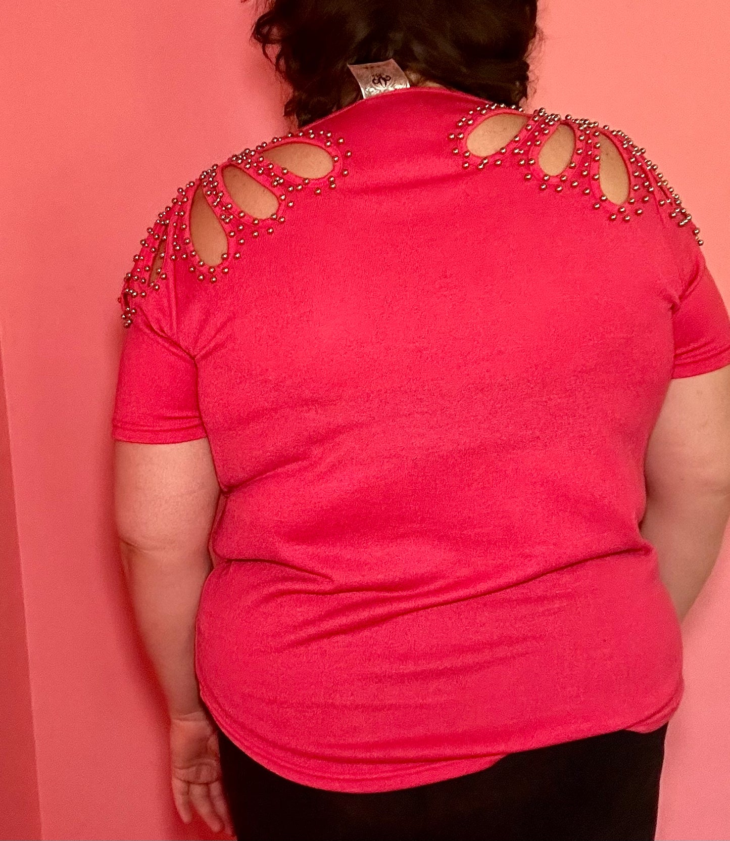 Pink Beaded Shoulder Top (XXL)