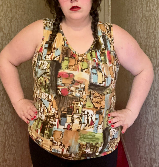 Earth tone y2k Illustration Tank Top (XL)