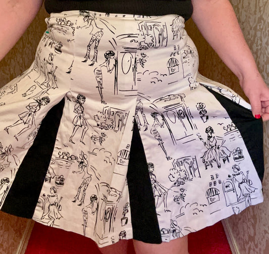 Black and White Pleated Illustration Skirt (16)