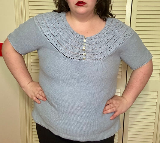 Pastel Blue Knit Blouse (L)