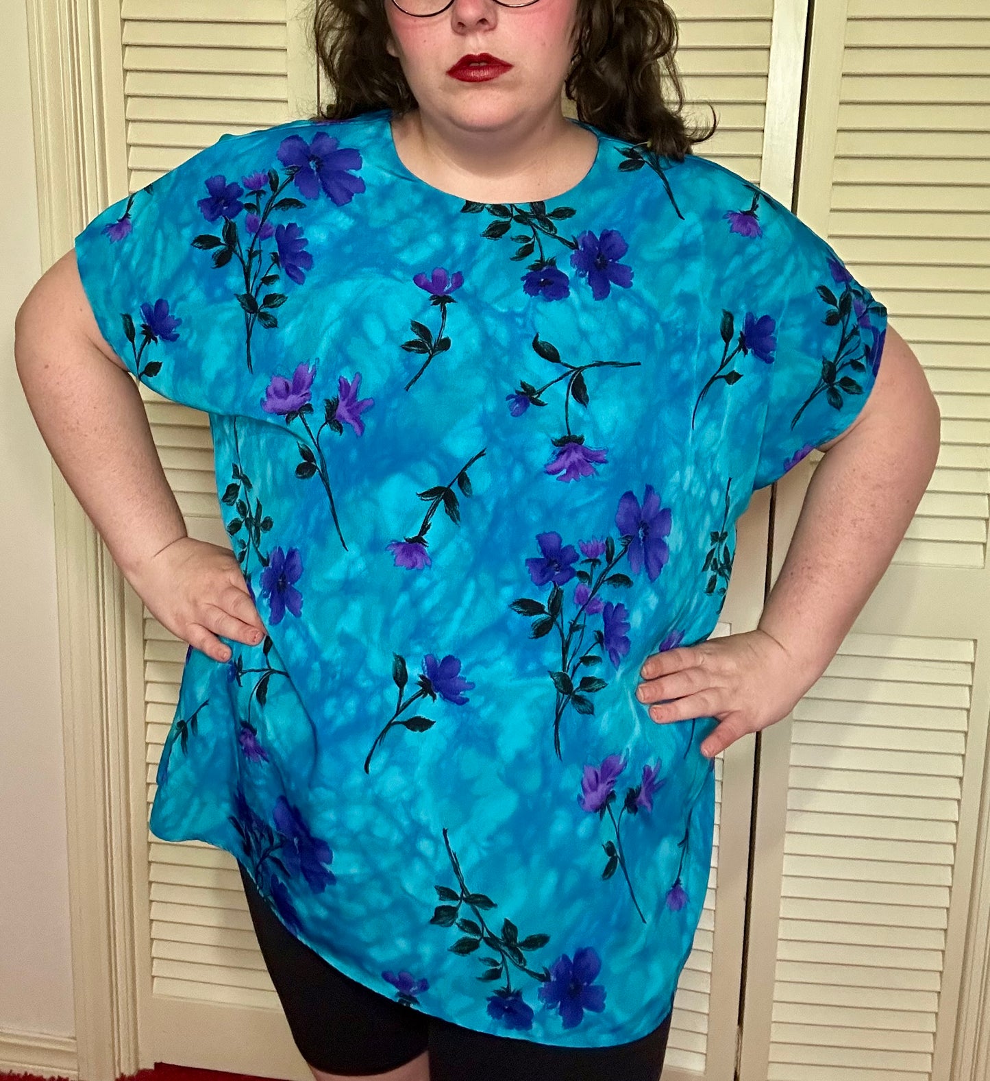 Blue and Purple Floral Blouse (3X)