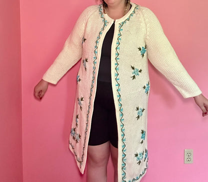 Blue Floral Sweater Cardigan (XL)