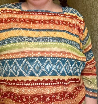 Boho Striped Graphic Top (2X)