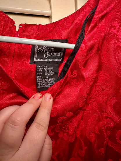 Red Jacquard Satin Floral Dress (18W)