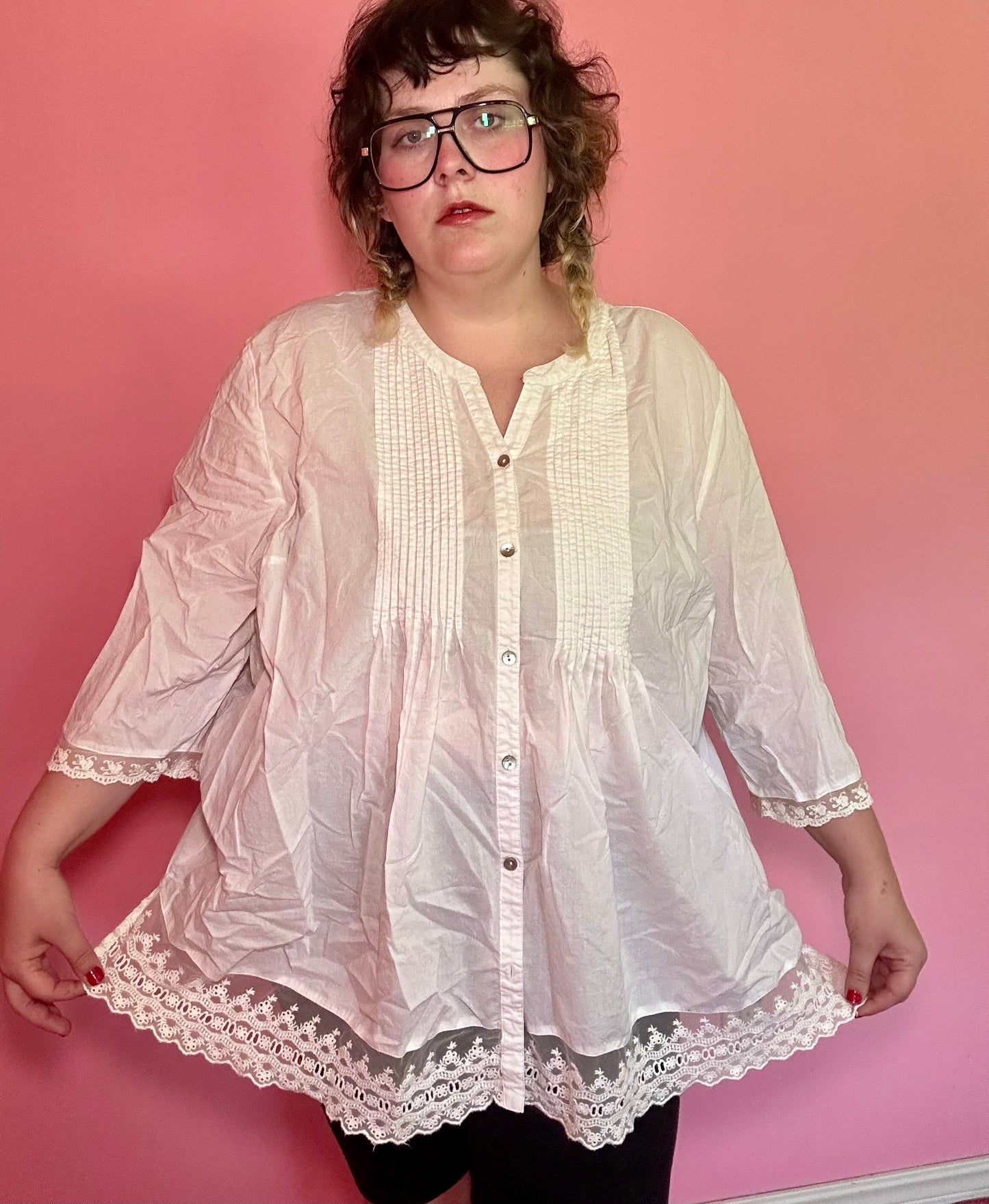 White Flowy Button Up (3X)