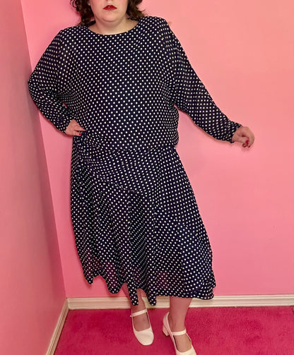 Navy Polka Dot Drop Waist Dress (18)