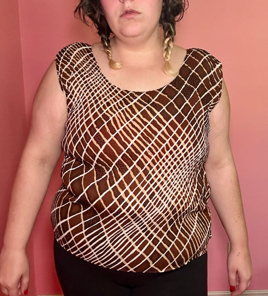 Brown Chiffon Striped Top (XL)