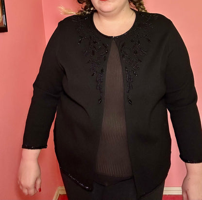 Beaded Black Sweater Cardigan (2X)