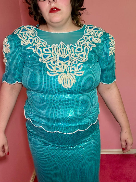 Teal 80s Sequin Matching Set (XL)