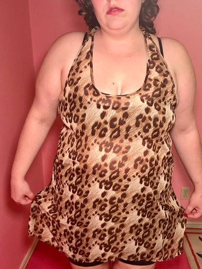 Sheer Leopard Bow Mini Dress (XL)