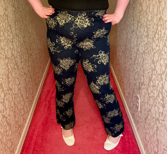 Glitter Gold Rose Denim Leggings (XL)