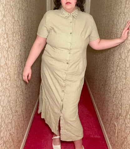 Sage Green Button Up Dress (XL)
