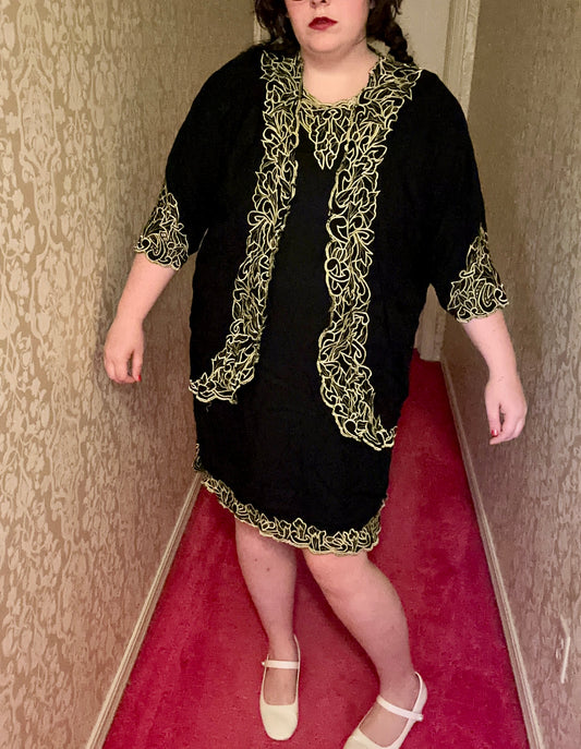 Black and Gold Dress and Jacket Set (2X)