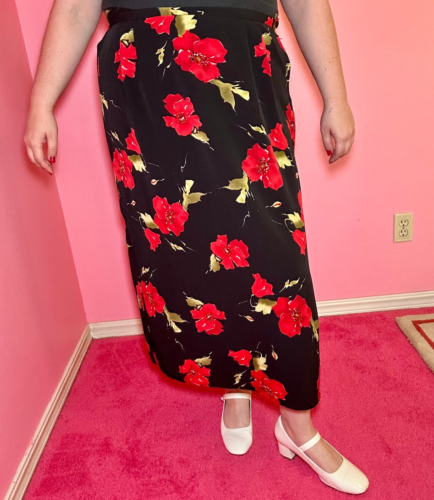 Red Flower Maxi Skirt (2X)