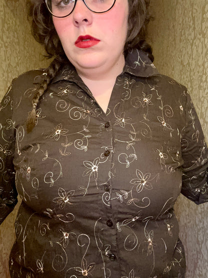Brown Whimsical Floral Button Up (XL)