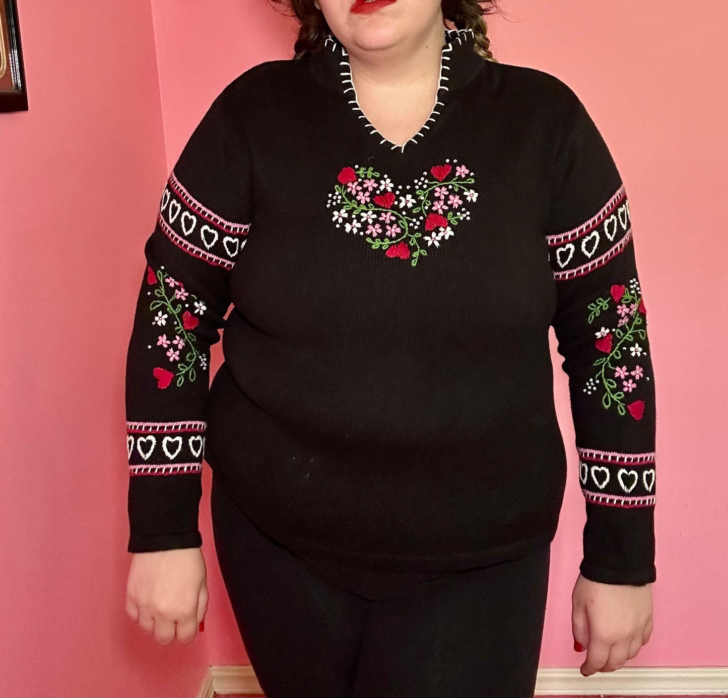 Floral Heart Black Sweater (L)