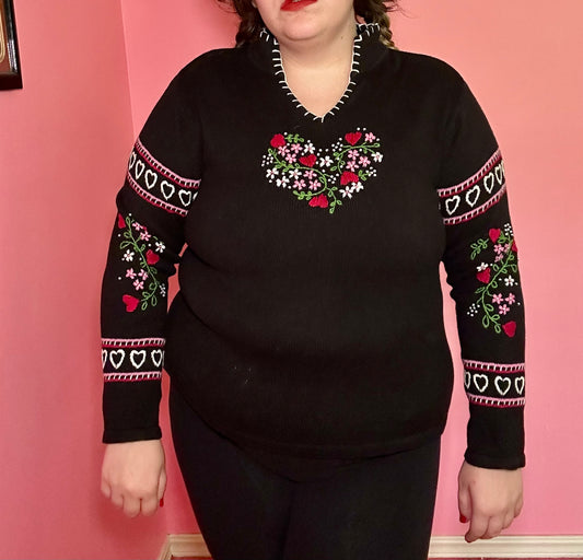 Floral Heart Black Sweater (L)