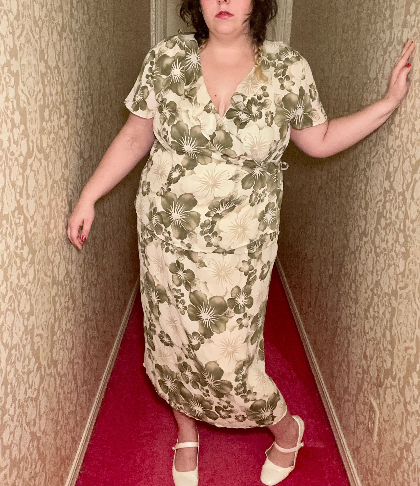 Green Floral Chiffon Wrap Dress (18W)