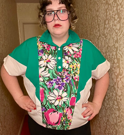 Teal Floral Sporty Top (XXL)