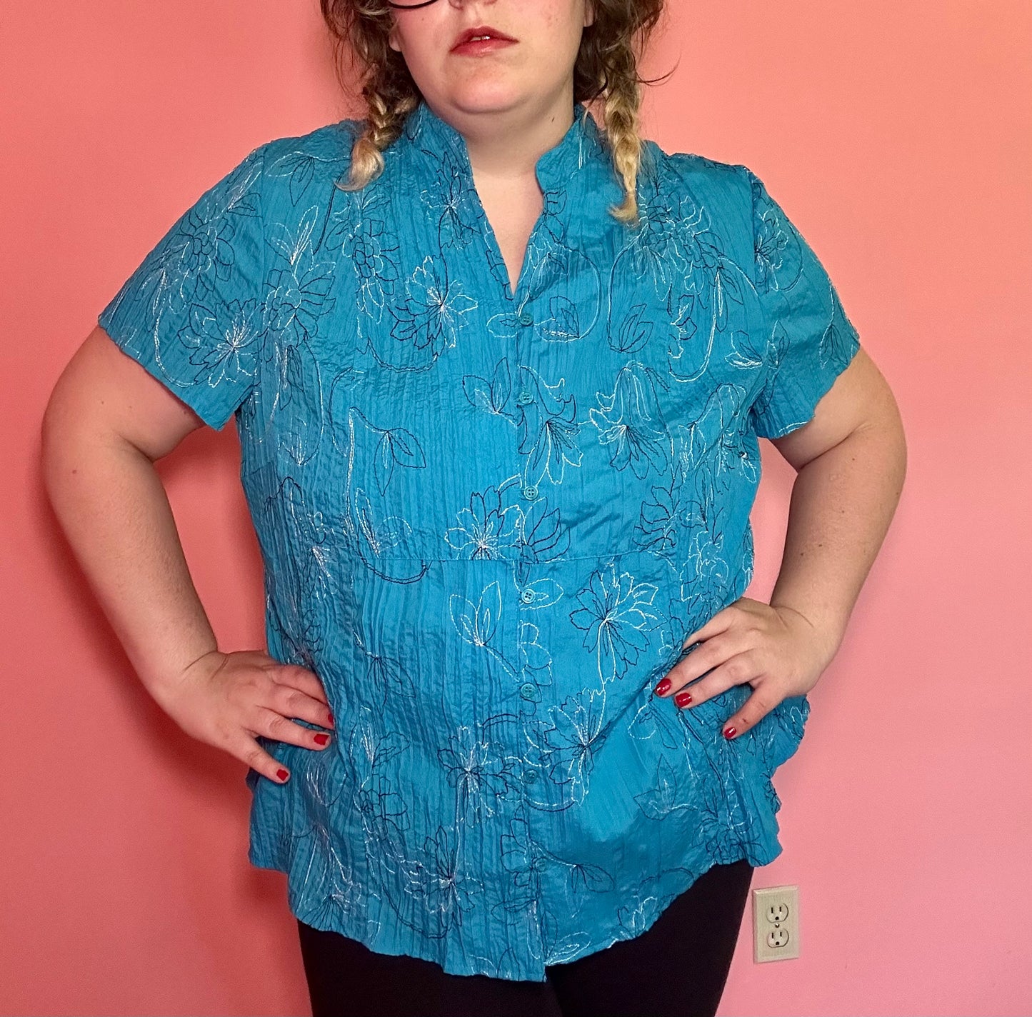 Blue Floral Button Up (3X)