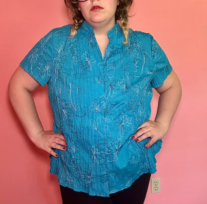 Blue Floral Button Up (3X)
