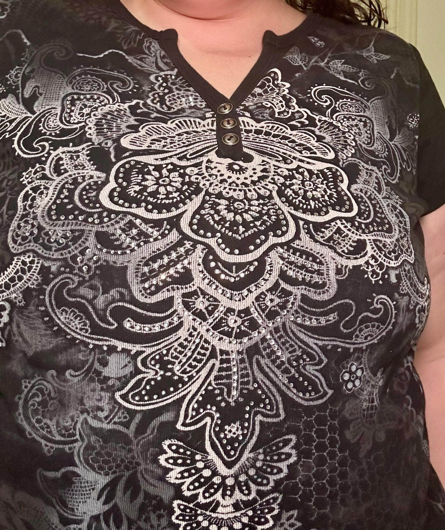 Boho Grunge Rhinestone Black Top (2X)