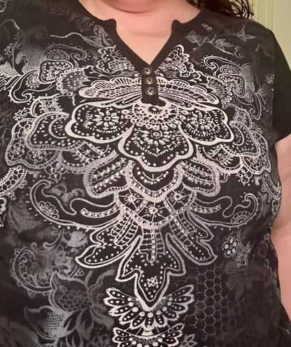 Boho Grunge Rhinestone Black Top (2X)