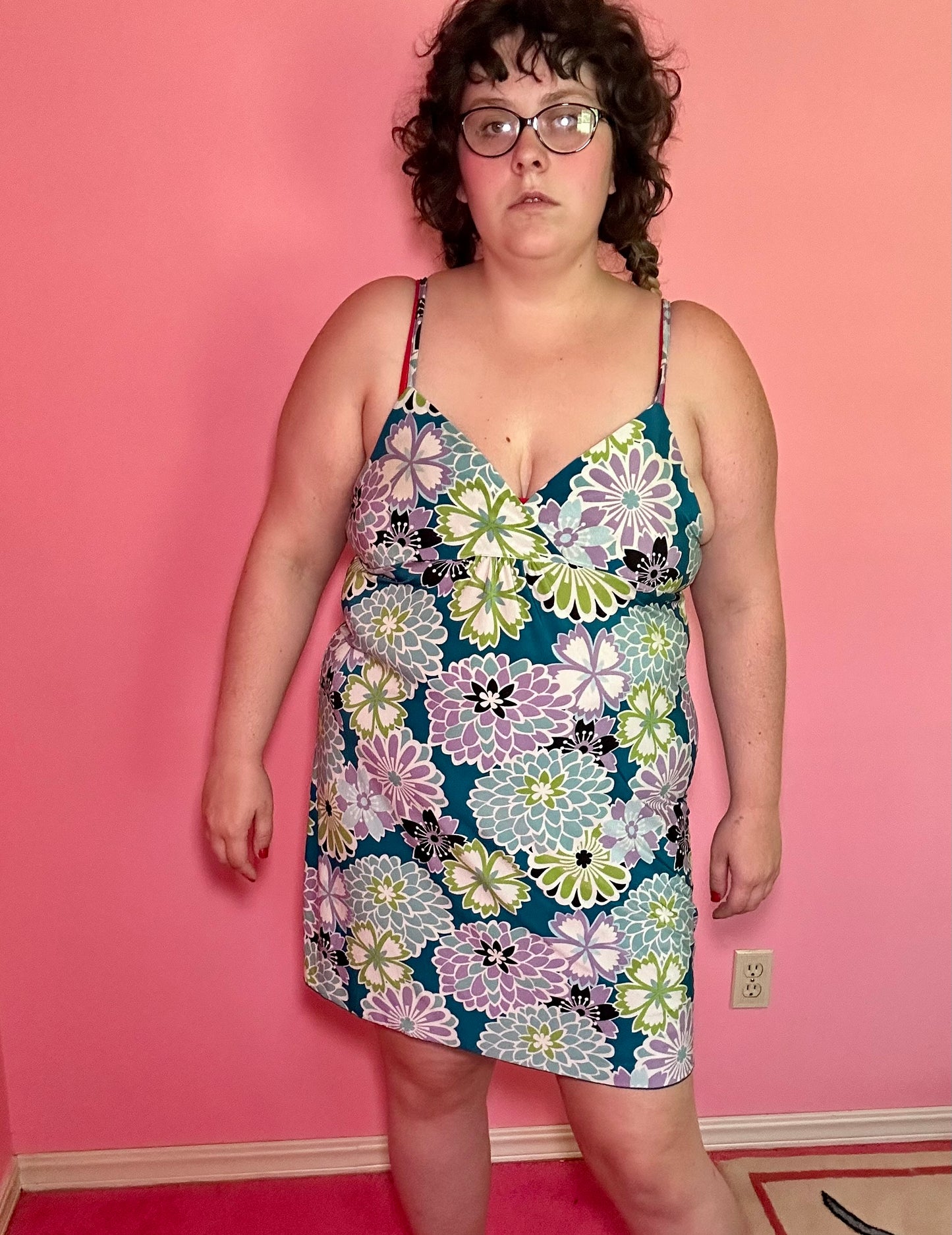 Y2K Funky Floral Slip Dress (XL)