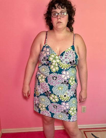 Y2K Funky Floral Slip Dress (XL)