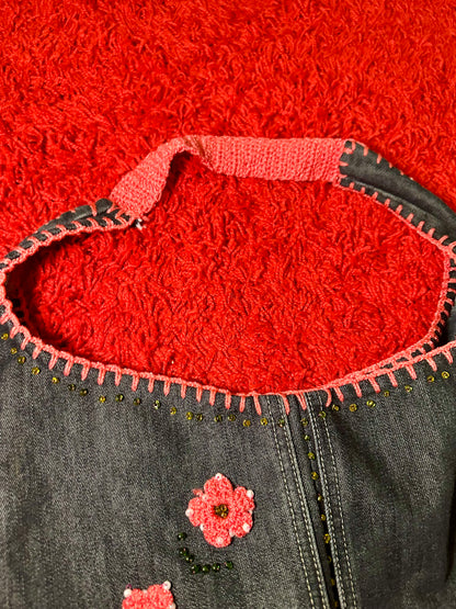 Y2K Denim Floral Beaded Purse
