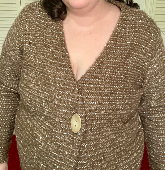 Sequins Tan Brown Knit Cardigan (XXL)