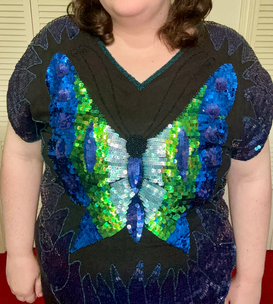 Butterfly Full Sequin Blouse (1X)