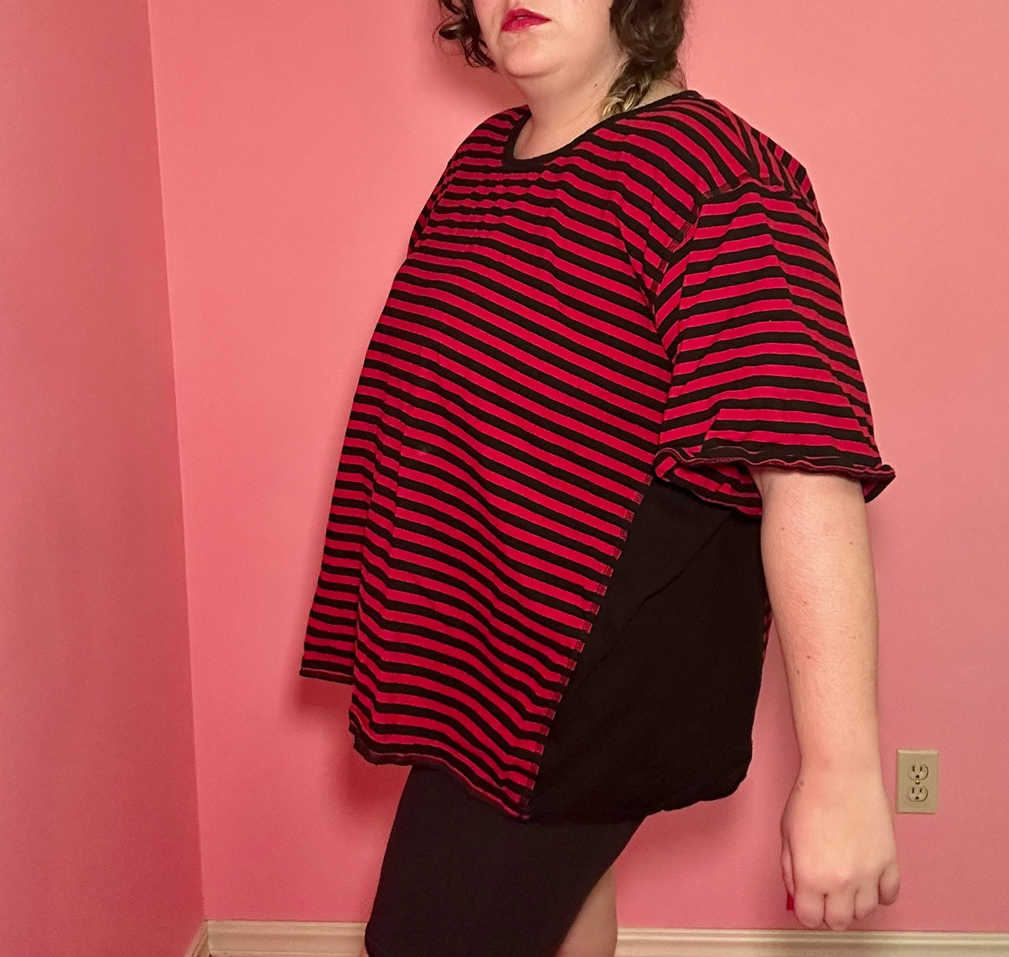 Sporty Black And Red Striped Top (5X)