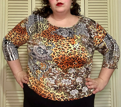 Y2K Leopard Graphic Sequins Top (2X)