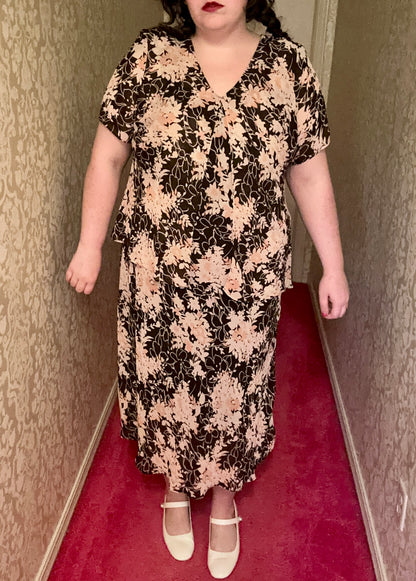 Pink and Brown Floral Chiffon Dress (20W)