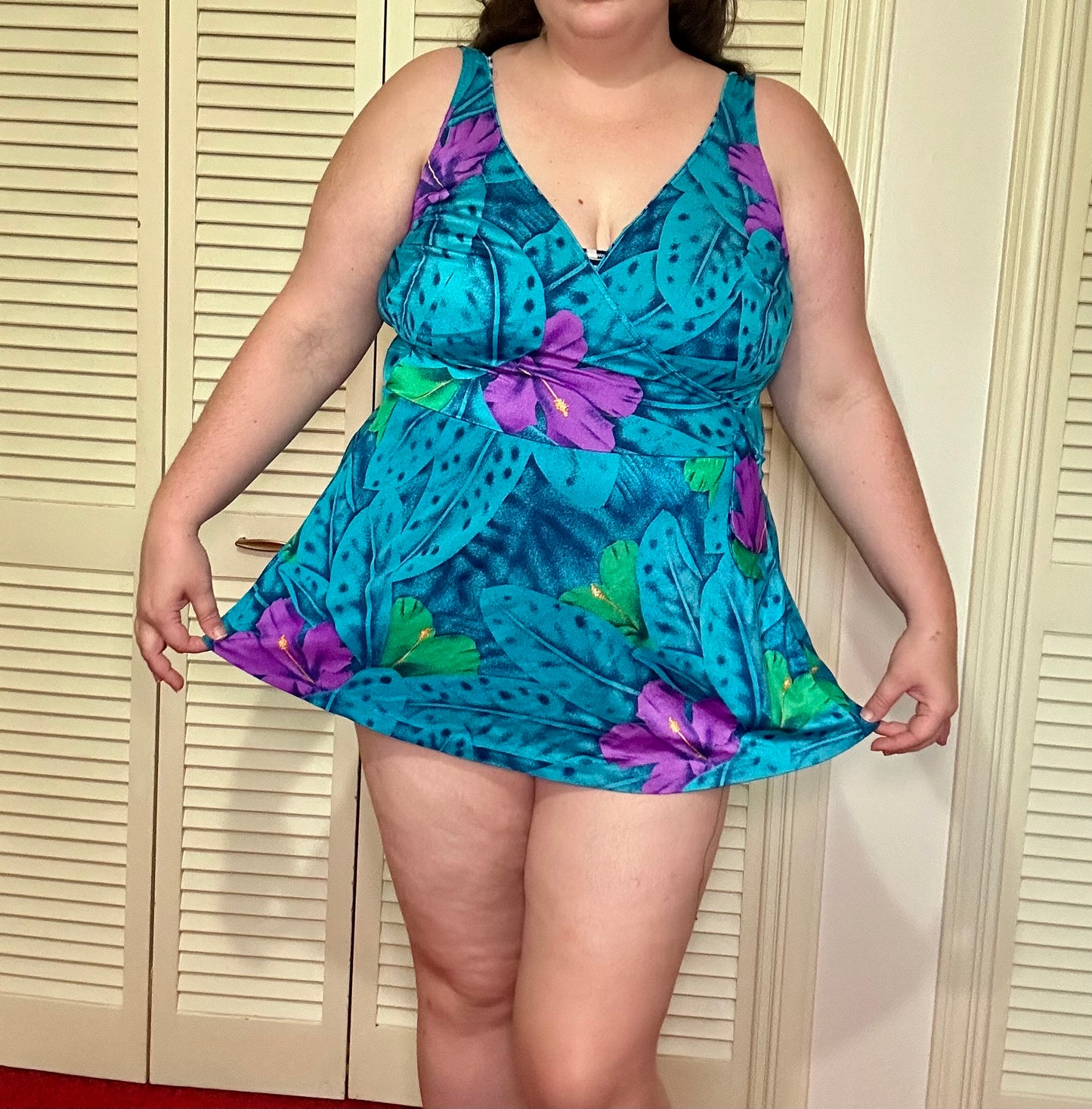 Teal Floral Swimsuit Dress (24W)