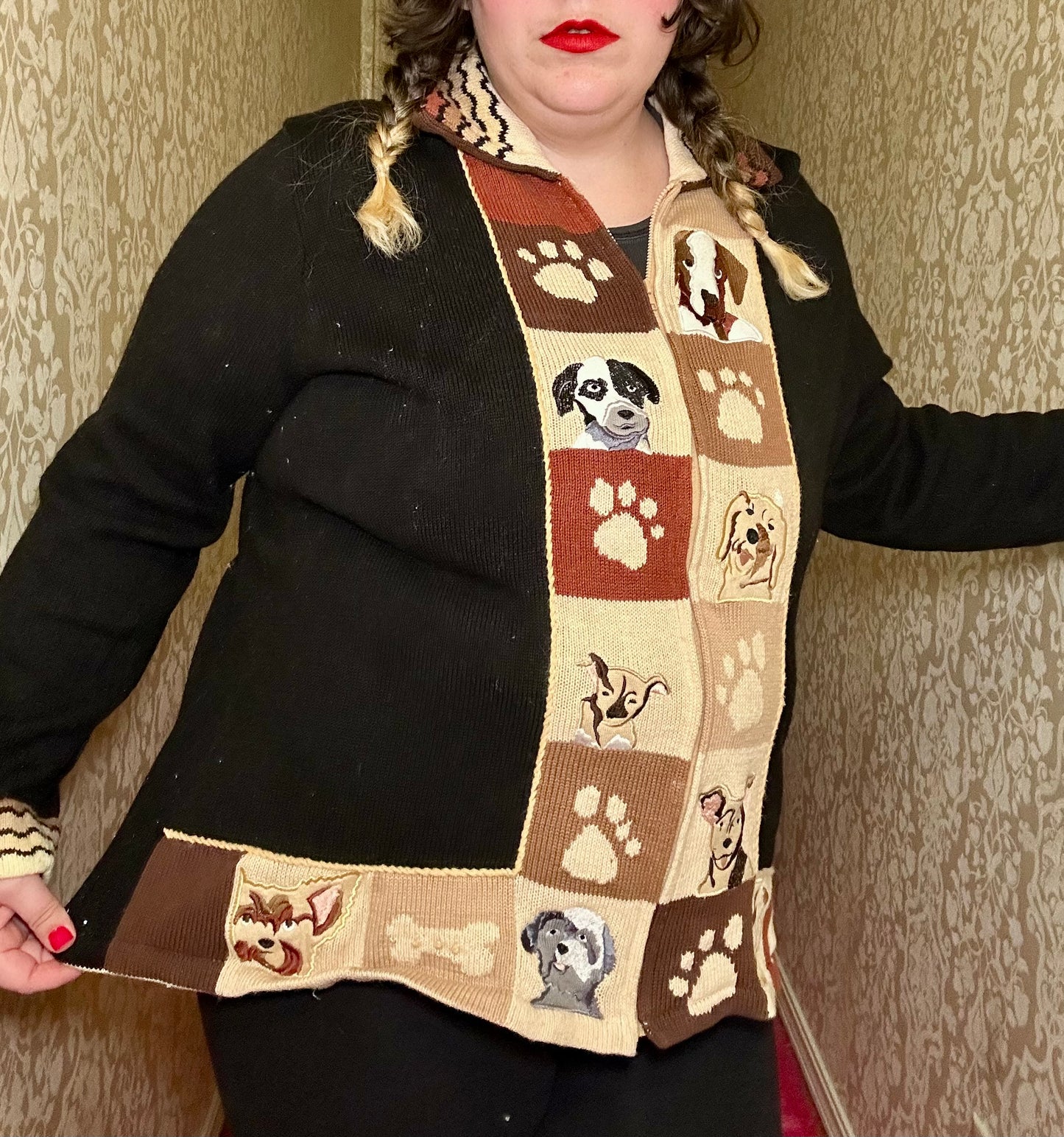 Puppy Dog Zip Up Sweater Cardigan (XL)