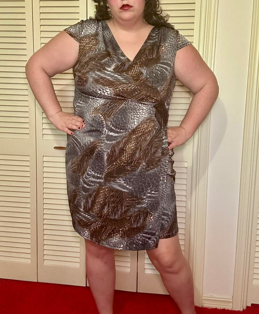 Brown and Grey Graphic Print Dress (16W)