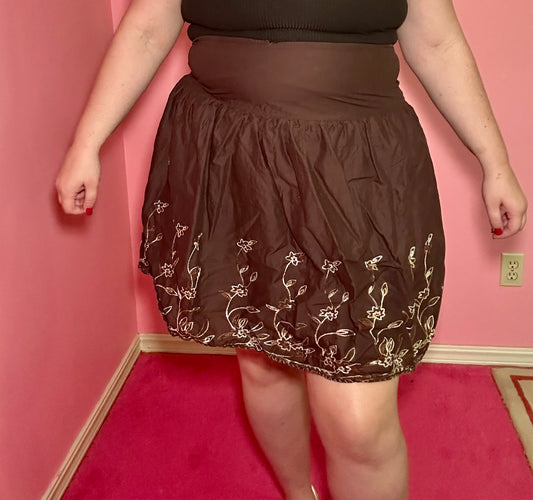 Brown Flower Mini Skirt (XL)