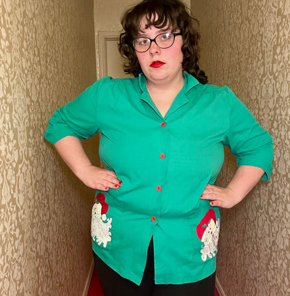 Green Santa Button Up (L)