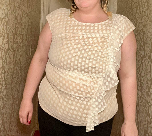 White Polka Dot Ruffle Top (XL)