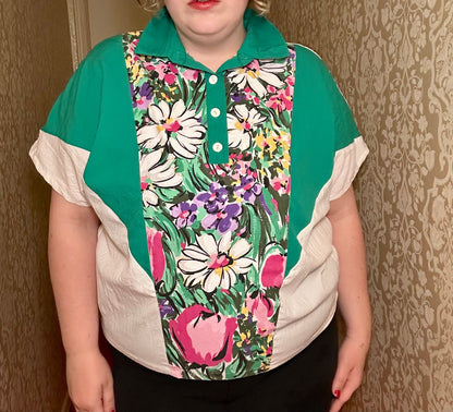 Teal Floral Sporty Top (XXL)