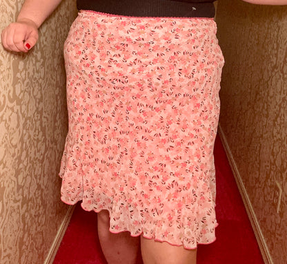 Pink Chiffon Floral Skirt (L)