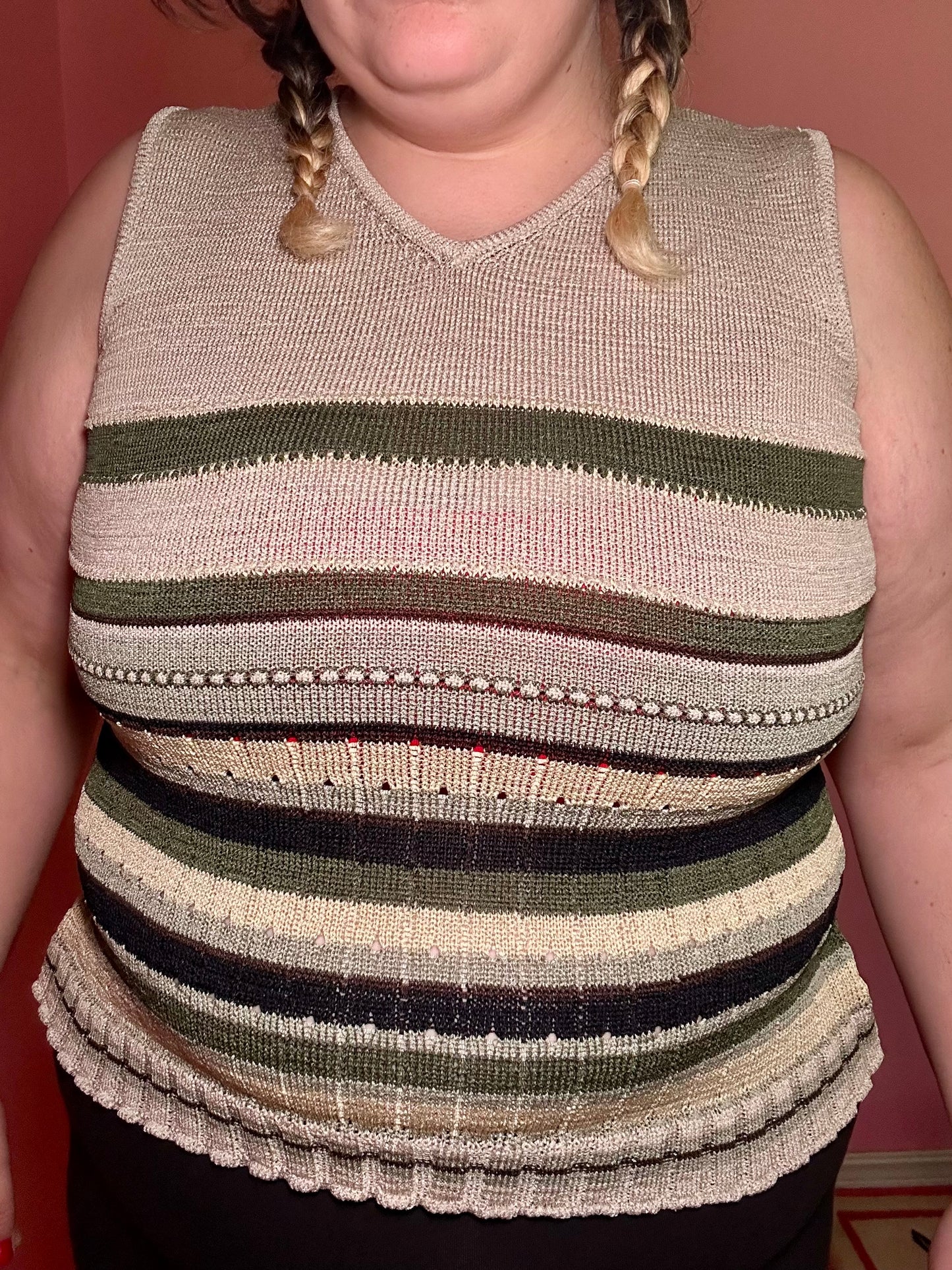 Green Knit Striped Tank Top (L)